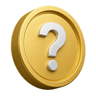 Grafisches Element auf der FAQ-Seite mit einem Fragezeichen und einer 3D-Goldmünze